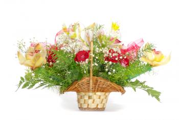 Royalty Free Photo of a Bouquet of Flowers in a Basket