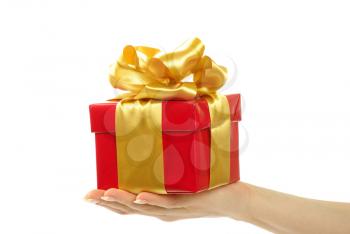 Royalty Free Photo of a Gift Box With a Gold Ribbon