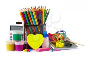Back to school supplies on white