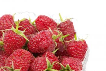  raspberry fruits  isolated on white background