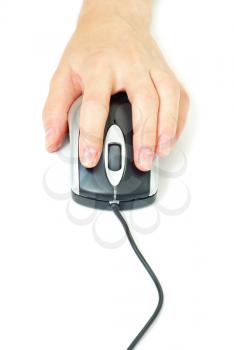 Hand with a computer mouse isolated on white