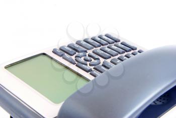 blue office telephone isolated on a white background