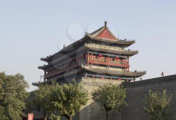 Back of Bell Tower in Xian China with blue sky in background