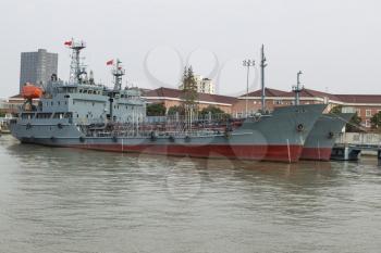 Two Light Military ships docked in Huangpu River in Shanghai