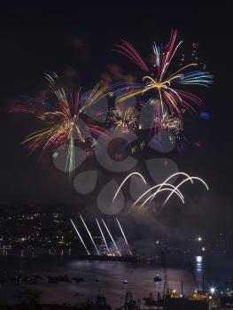 Colorful Fireworks fired from Lake Union Washington