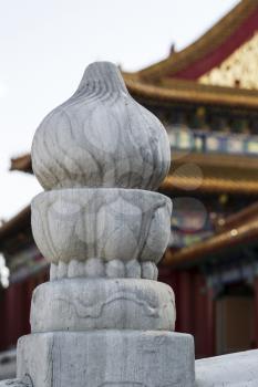 Crafted Pillar in front of temple within forbidden city of China