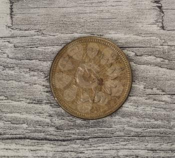 Initial Year of Indian Head Cent on Synthetic Old Wood