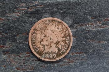 Indian Head Cent on Dark Stone Slate