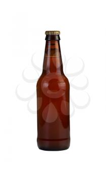 Vertical photo of an unopened bottle of beer isolated on white background