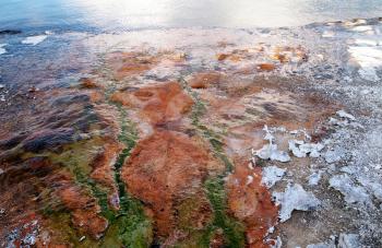 Image of Hot Springs in Southern part of Yellowstone National Park flowing into Yellowstone Lake 