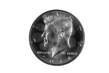 Kennedy Commemorative half silver dollar isolated on white