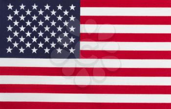 Close up of United States of America flag in horizontal layout. Cloth Texture. 