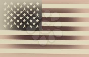 Vintage concept of United States of America flag in horizontal layout. Cloth Texture with grain. 