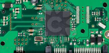 Close up of electronic circuit board on computer hard drive