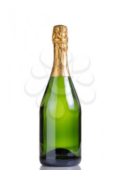 Champagne bottle isolated on white with reflection