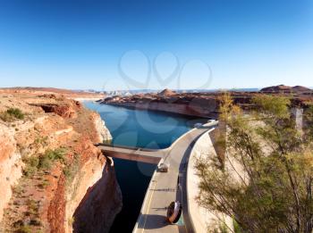 Glen Canyon Dam producing clean electricity with hydropower on Colorado River 