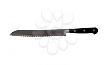 Large serrated steel kitchen knife isolated on a white background 