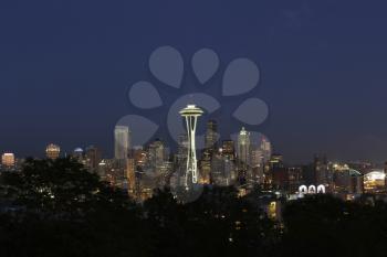 Twilight Skyline of Seattle Washington in Summer time 