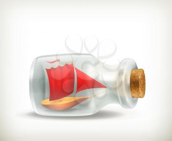 Boat in a bottle, vector icon