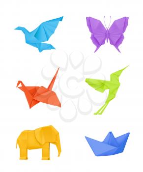 Origami vector set, multicolored