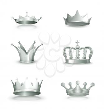Silver crowns, vector set