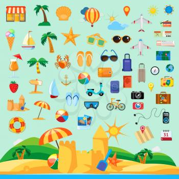 Beach holiday, icon set flat design