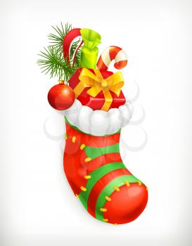 Christmas sock with gifts, vector icon
