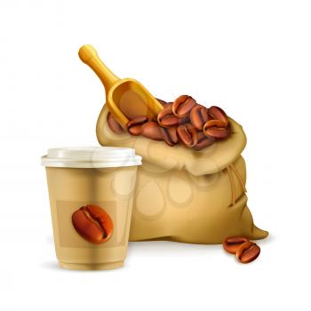Coffee paper cup and bag, vector