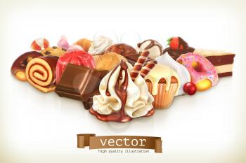 Sweet dessert with chocolate, confectionery vector illustration
