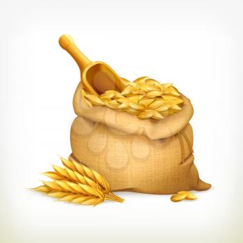 Ears and wheat bag, isolated vector illustration