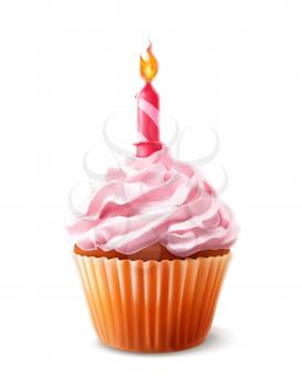 Festive cupcake with candle, detailed vector