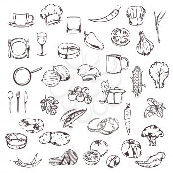Food, sketches of icons vector set