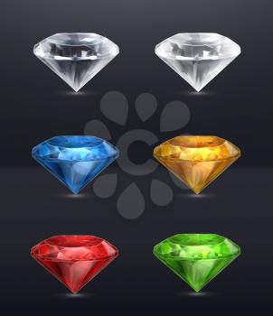 Gems set of vector icons, on black