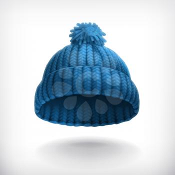 Knitted blue cap, vector illustration
