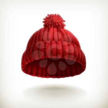 Knitted red cap, vector illustration