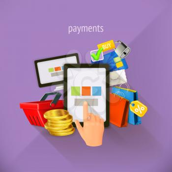 E-commerce and payments, vector illustration, flat design. Set is also suitable for mobile apps