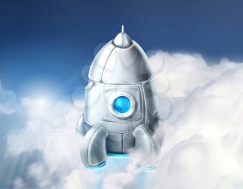 Rocket in the clouds, vector illustration