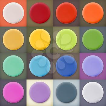 Round empty blanks web icons and buttons with drop shadow on color backgrounds