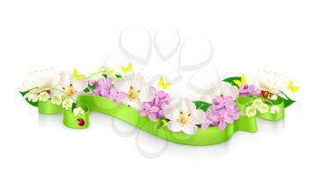 Spring flowers and ribbon, vector