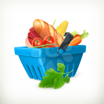 Basket with foods, isolated vector illustration