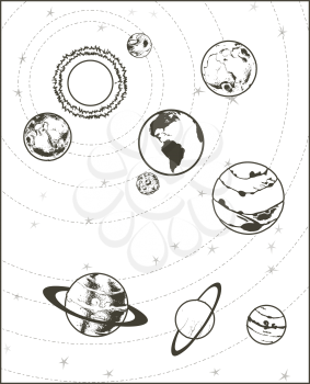 Black drawing, solar system vector