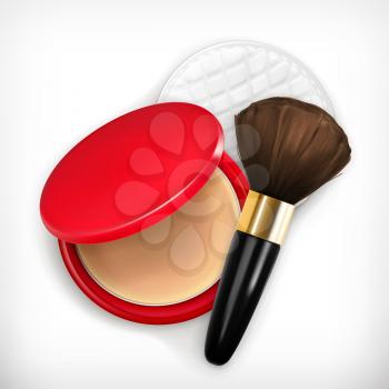 Face powder and brush for make up, vector icon