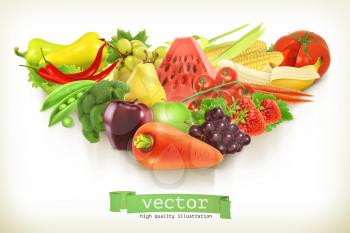 Healthy food, fruits and vegetables vector illustration