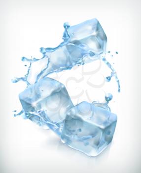 Ice cubes and a splash of water, cocktail vector illustration