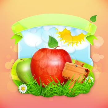 Fresh fruit label apple, vector illustration background for making design of a juice pack, jam jar etc