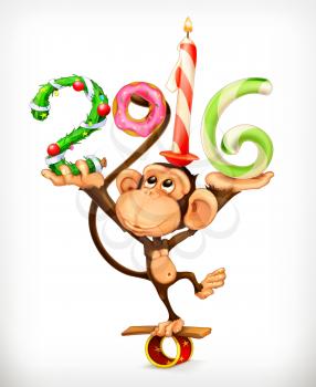 New Year, monkey vector icon