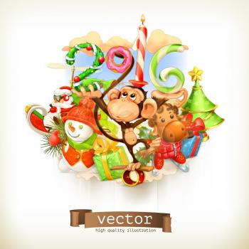New Year, monkey vector illustration