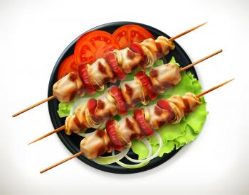 Shish kebab on a plate, vector icon