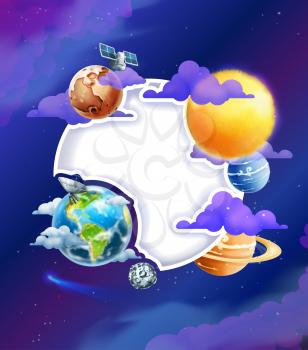 Space background with white frame vector illustration