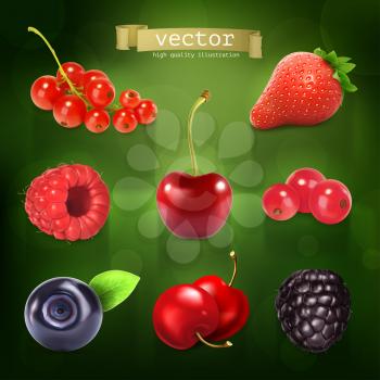 Sweet berries, vector icons set